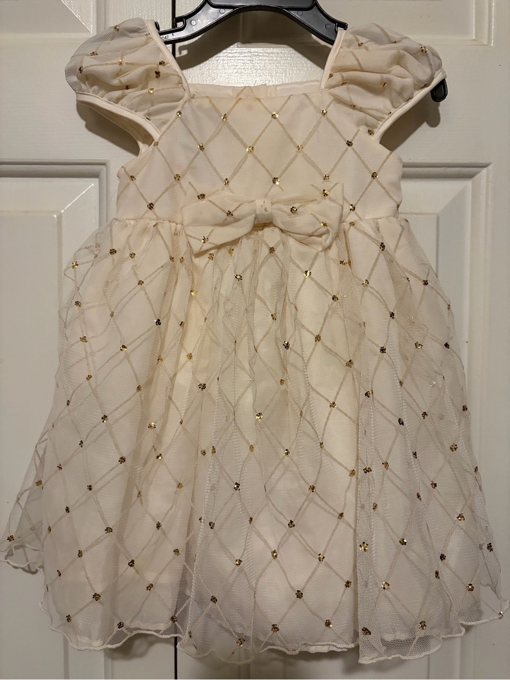 marmellata Ivory Tulle Dress with Gold Sequin Lattice